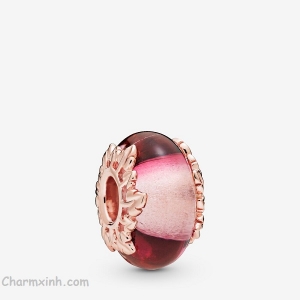 Pink Murano Glass & Leaves Charm GL 109
